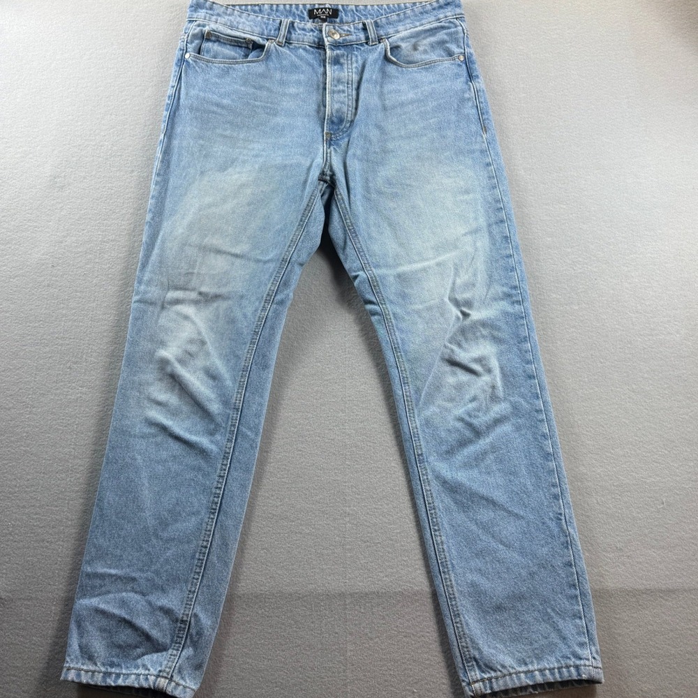 boohooMAN Jeans Mens 32x28 Light Blue Straight Leg Denim
